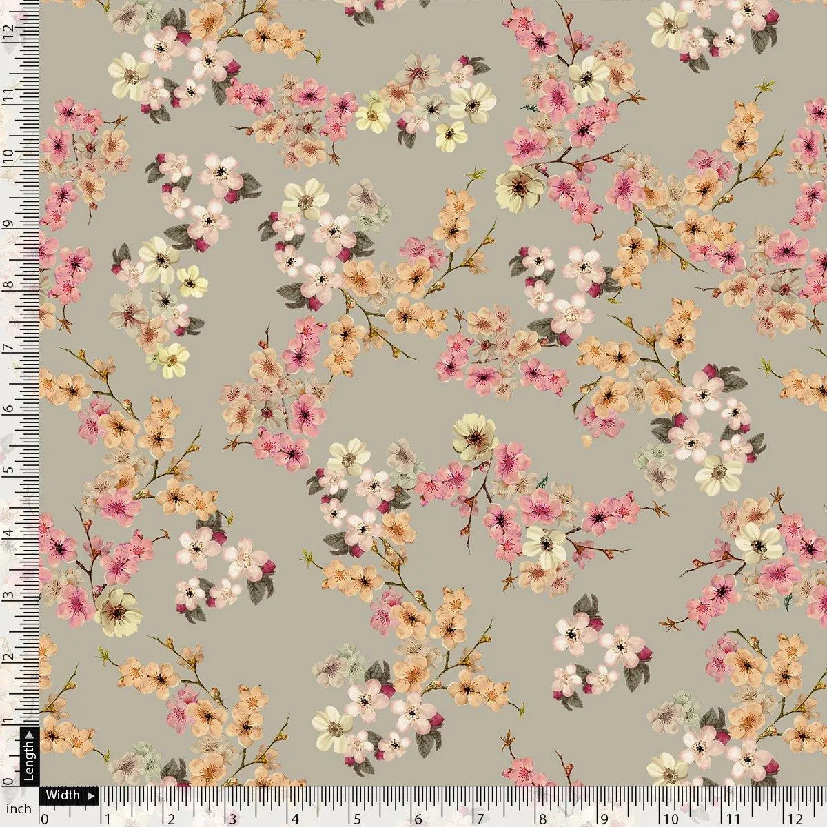 Beautiful Ditsy Gold Sand With Pot Pourri Colour Digital Printed Fabric - Silk Crepe