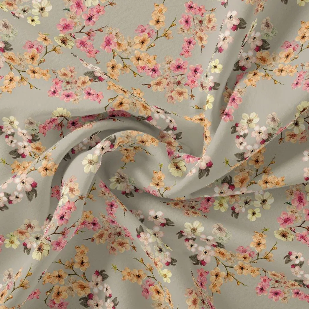 Beautiful Ditsy Gold Sand With Pot Pourri Colour Digital Printed Fabric - Silk Crepe