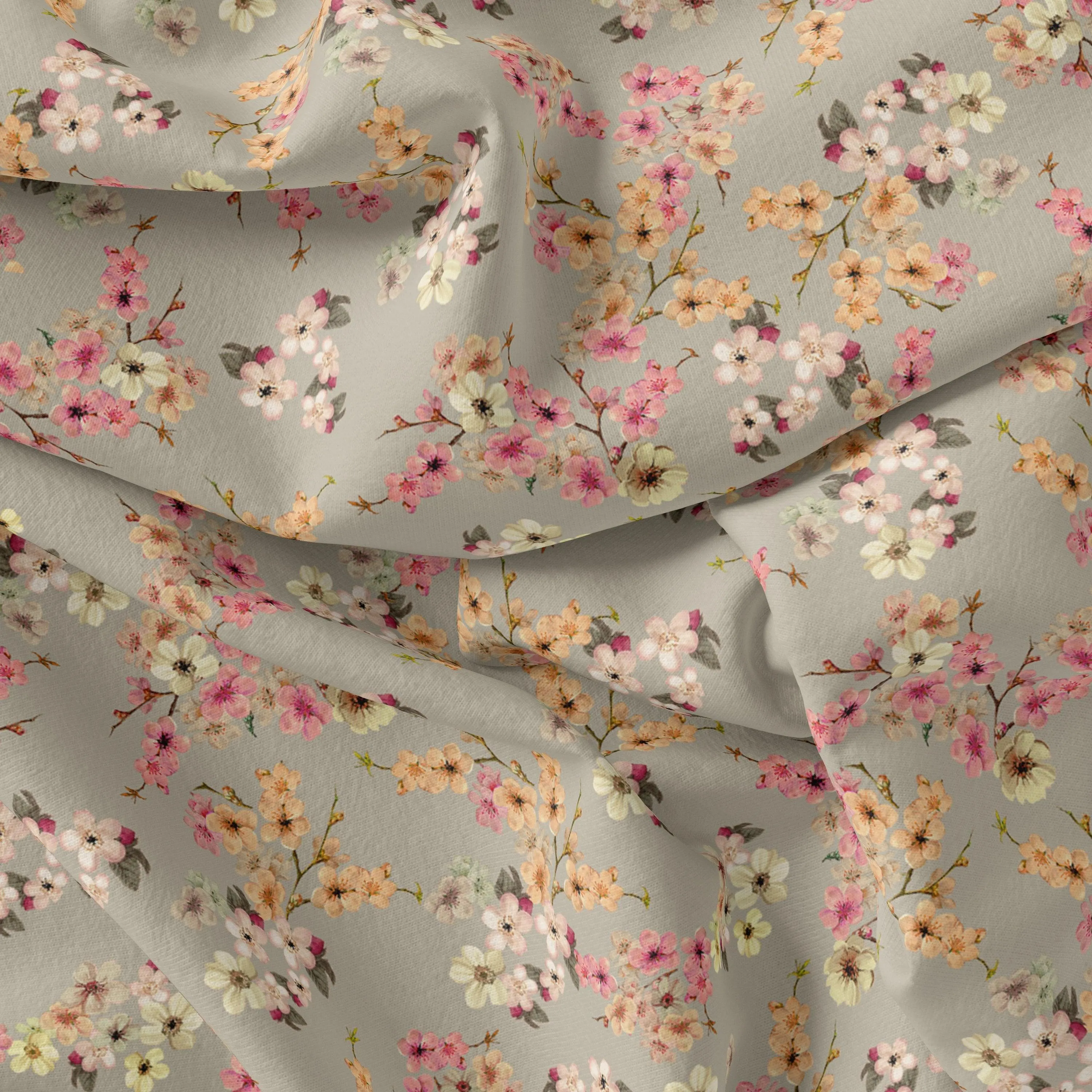 Beautiful Ditsy Gold Sand With Pot Pourri Colour Digital Printed Fabric - Silk Crepe