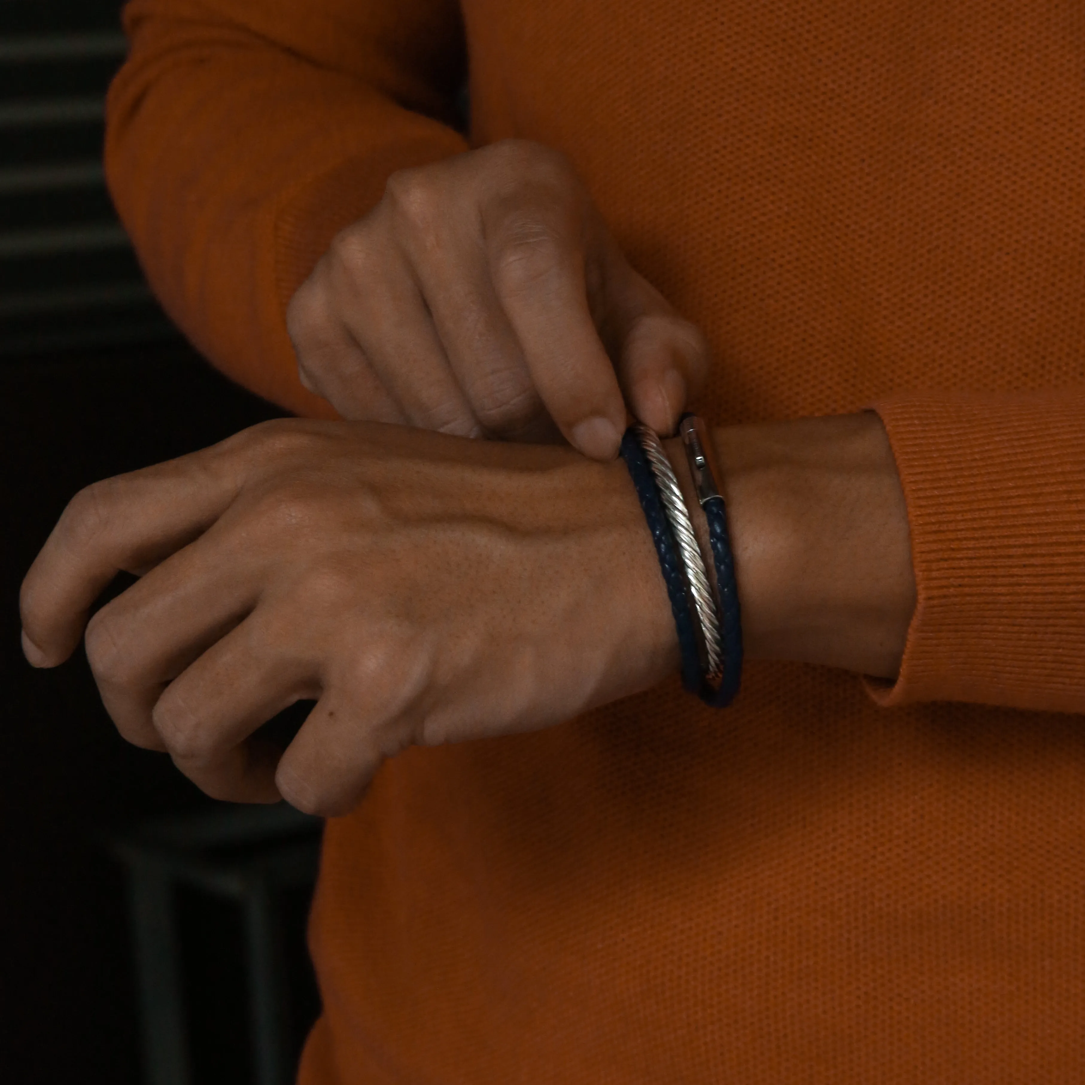 Blue Leather Wrap Bracelet