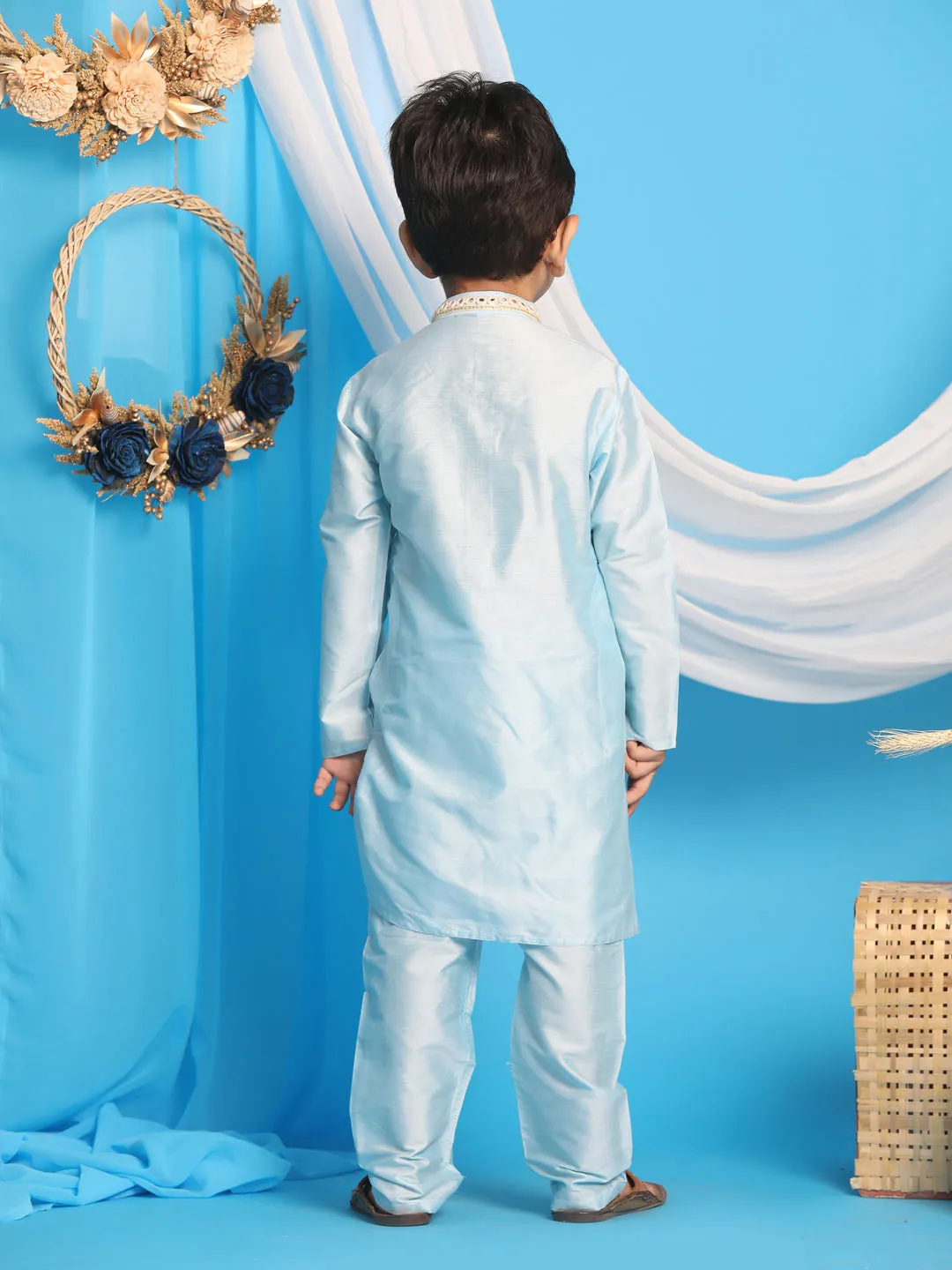 Boy's Aqua Kurta And Pyjama - Vastramay Boys