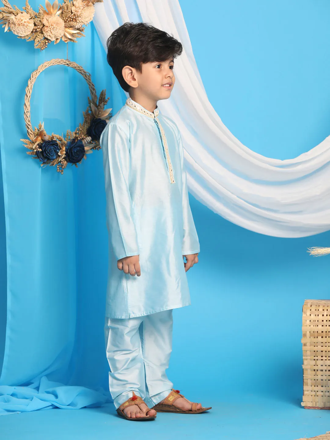 Boy's Aqua Kurta And Pyjama - Vastramay Boys