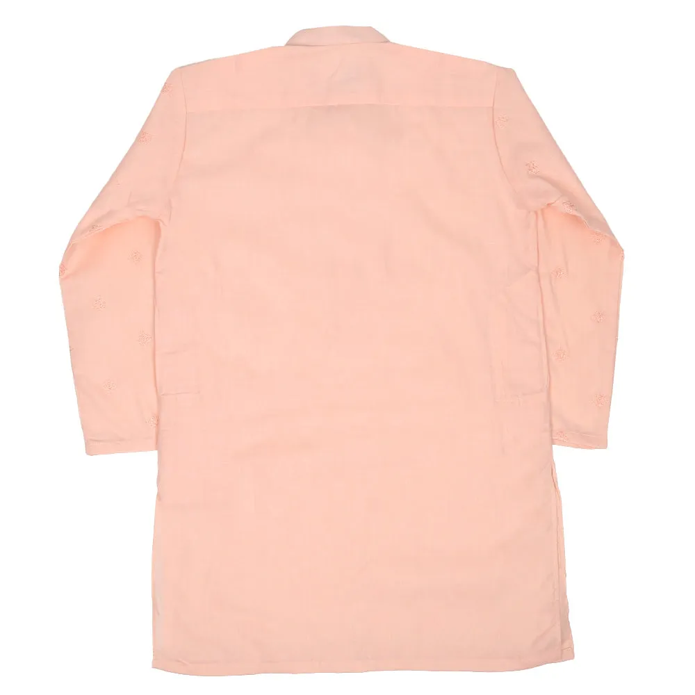 Boys Embroidered Kurta Pajama Suit Diamond - Peach