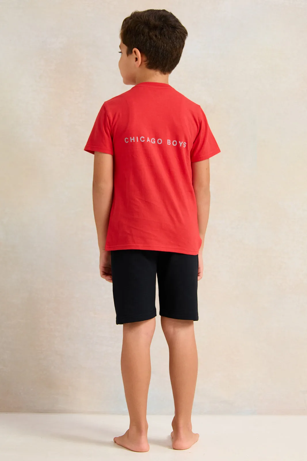 Boys Red And Black Printed Casual Set (2 Piece)