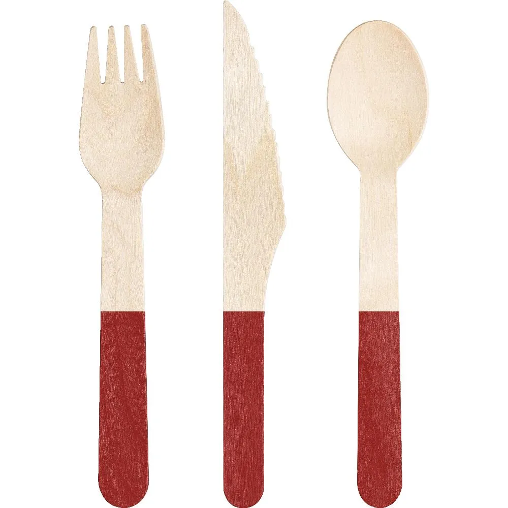 Bulk Classic Red Wooden Cutlery, Assorted (Case of 288)