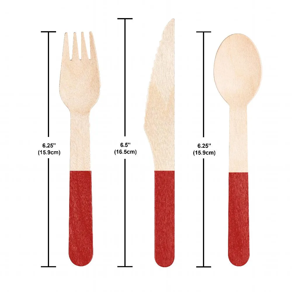 Bulk Classic Red Wooden Cutlery, Assorted (Case of 288)