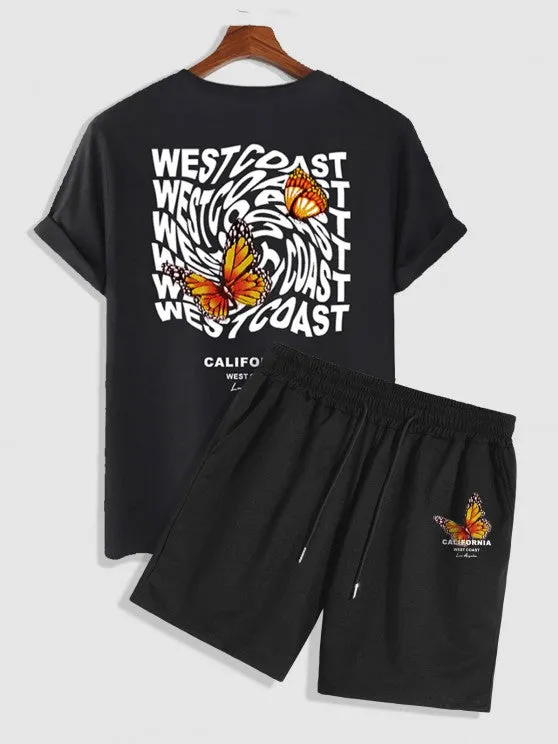 Casual Butterfly Printed T-Shirt And Shorts