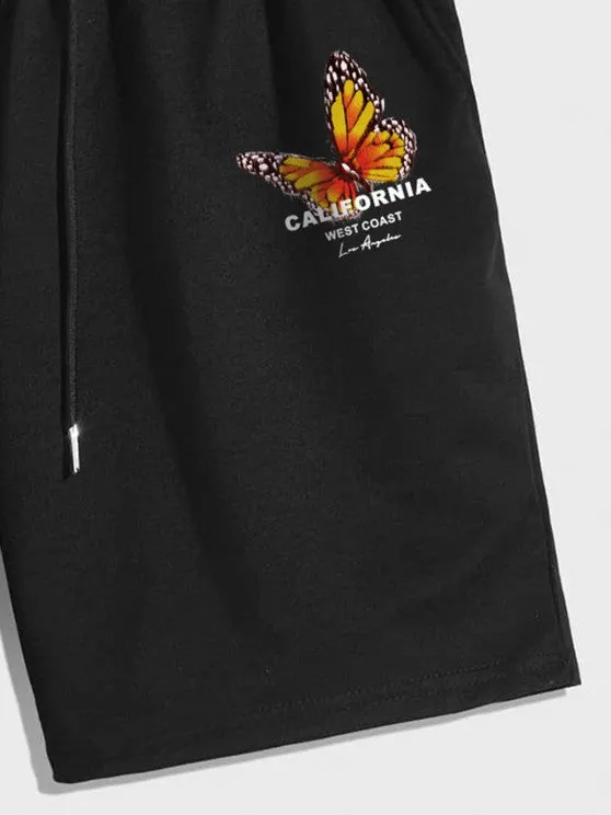 Casual Butterfly Printed T-Shirt And Shorts