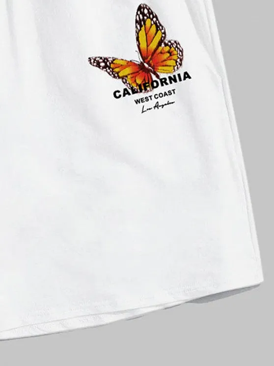 Casual Butterfly Printed T-Shirt And Shorts