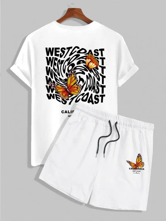 Casual Butterfly Printed T-Shirt And Shorts
