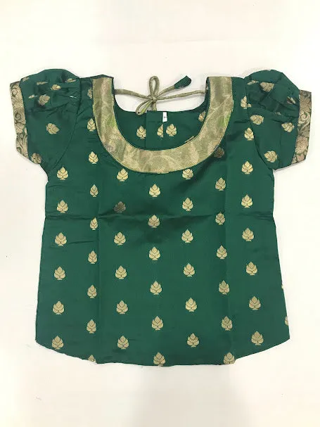 Charming Green Color Designer Silk Langa Set For Kids