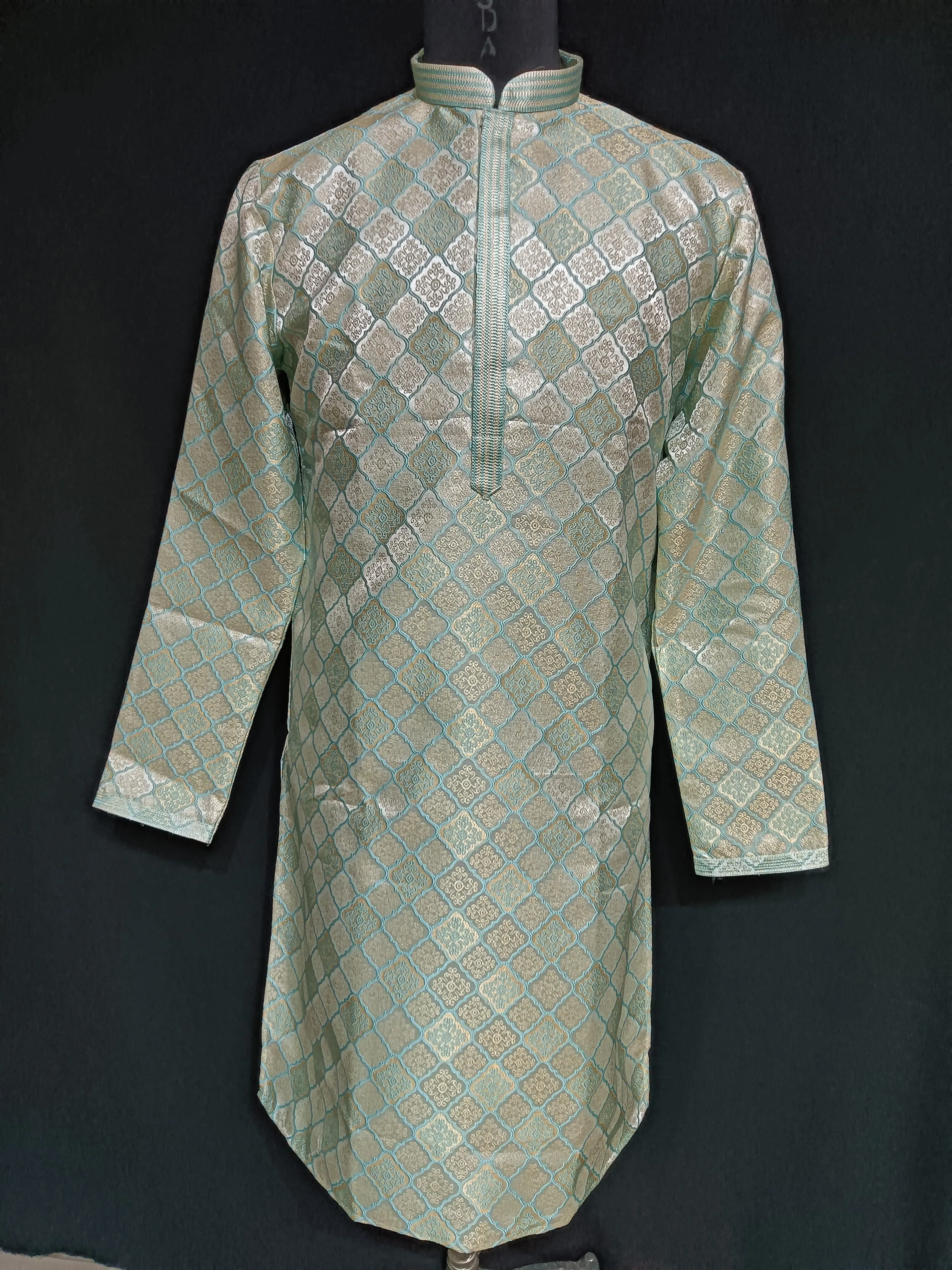 Charming Pista Green Colored Banarasi Brocade Zari Work Kurta And Pajama Sets For Men