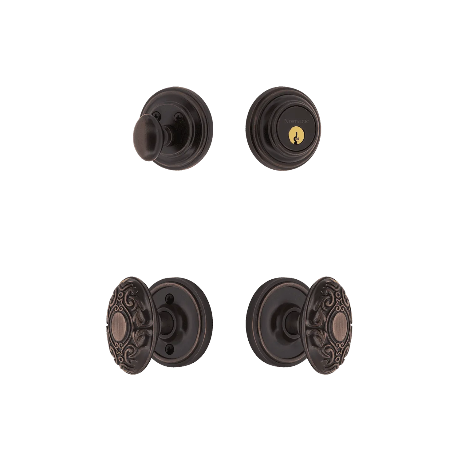 Classic Rosette Entry Set with Victorian Knob in Timeless Bronze
