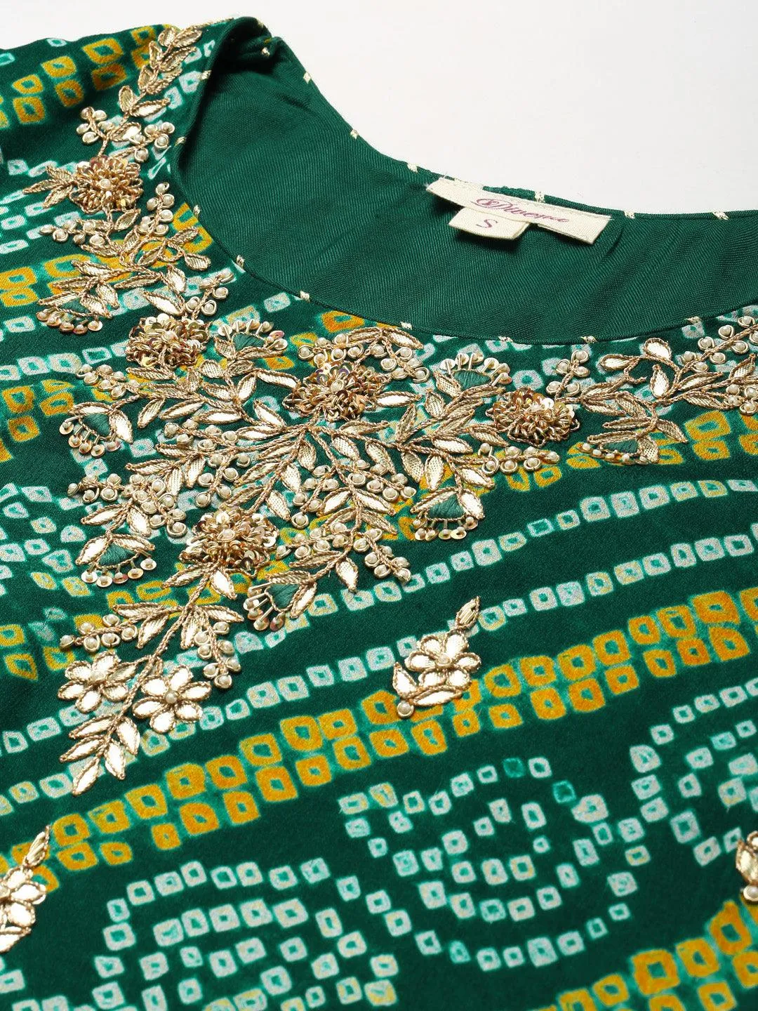 Gota Work Green Bandhani Print Georgette Kurta Palazzo Set With Dupatta