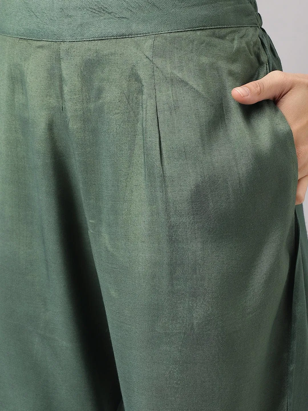 Green Burn Out Velvet Kurta Haram Pant With Organza Dupatta