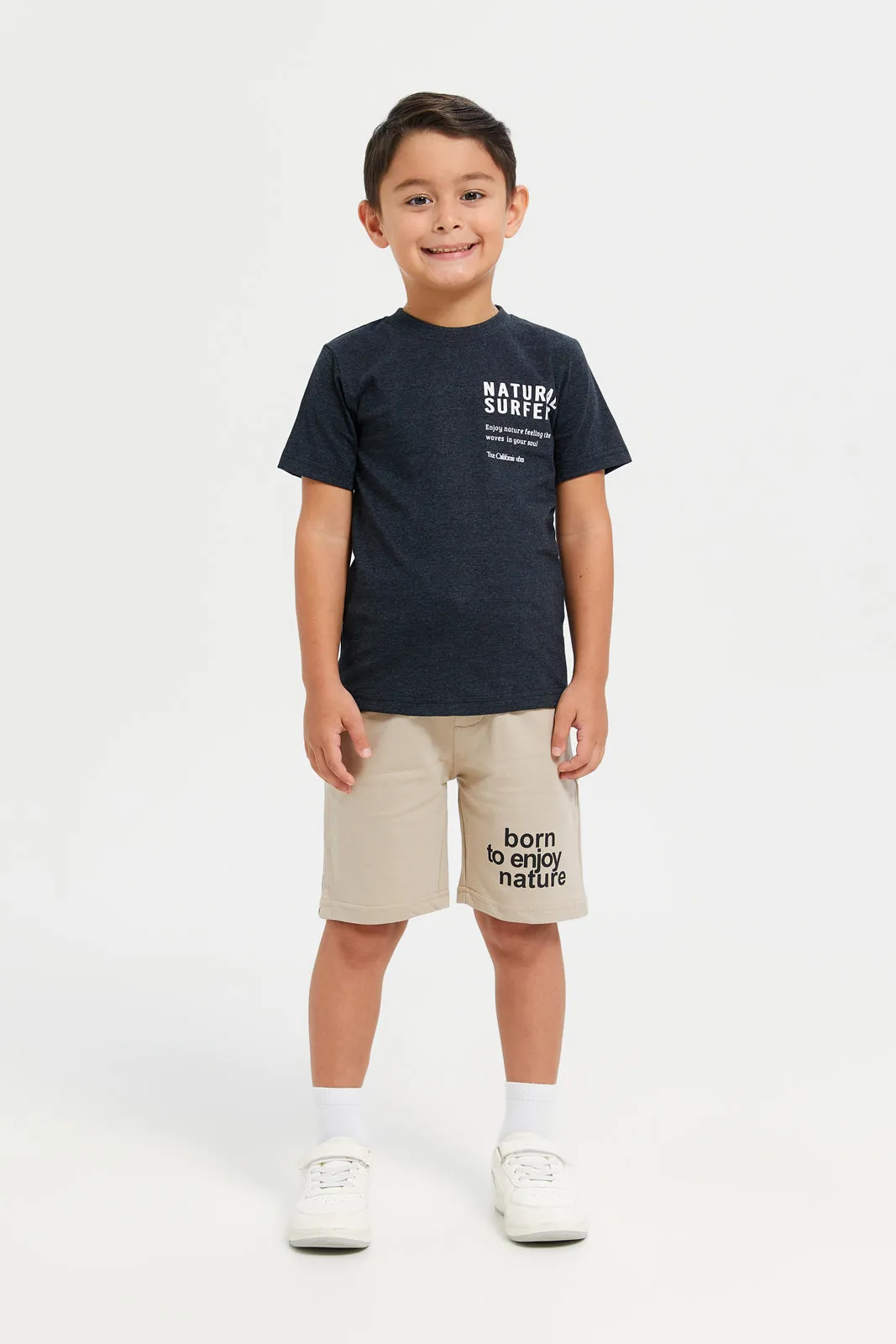 Junior Boys Charcoal Jersey T-Shirt And Short Set (2 Piece)