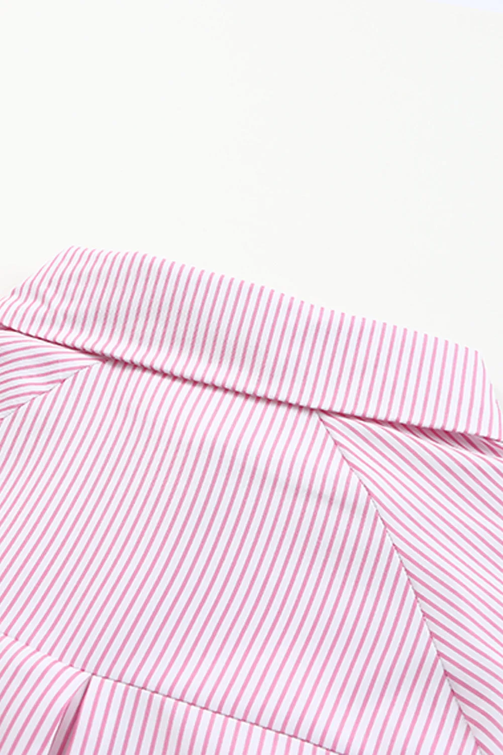 Light Blue Striped Casual Shirred Cuffs Shirt