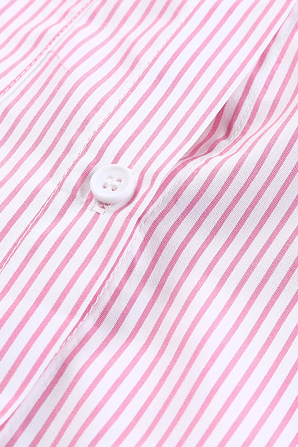 Light Blue Striped Casual Shirred Cuffs Shirt