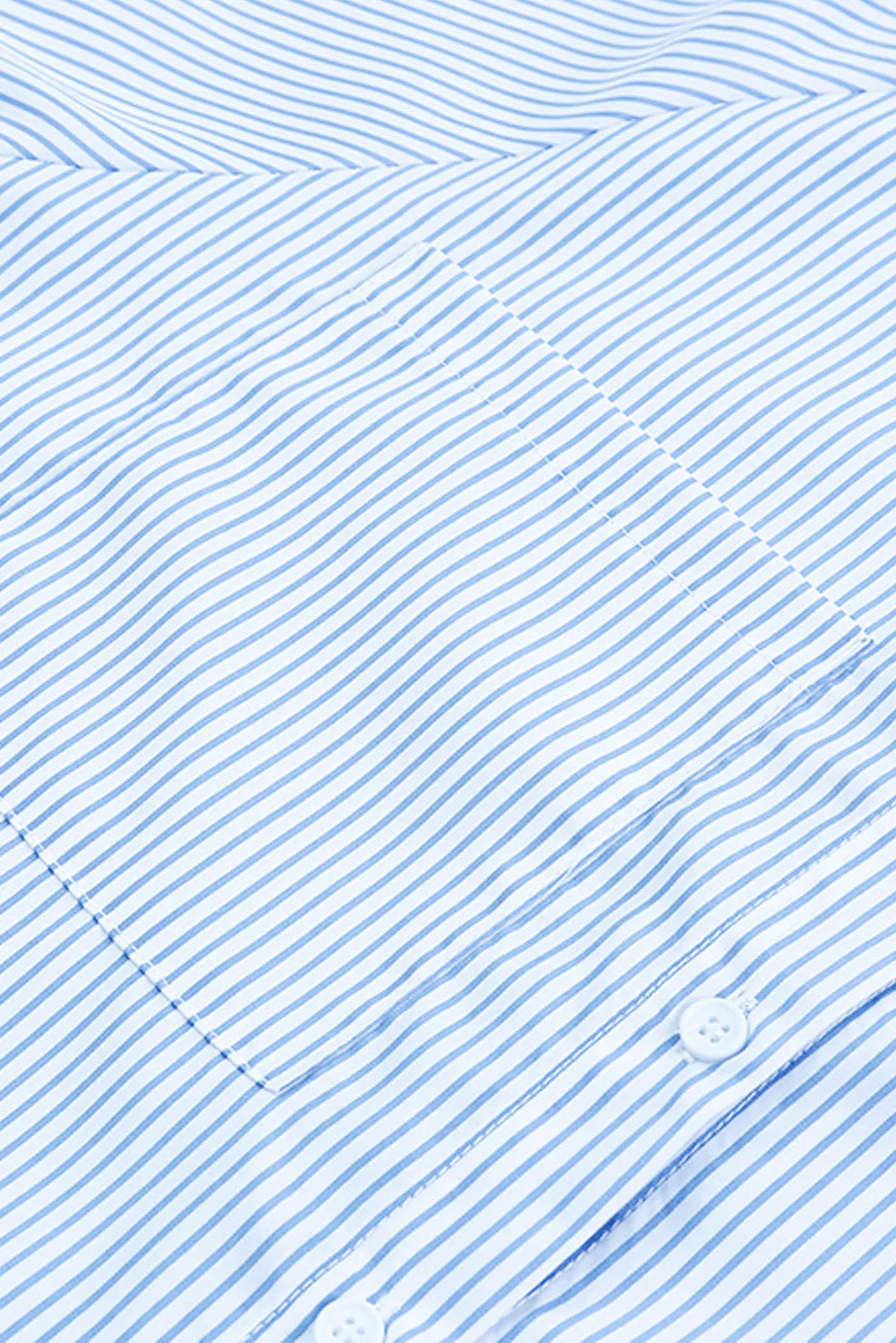 Light Blue Striped Casual Shirred Cuffs Shirt