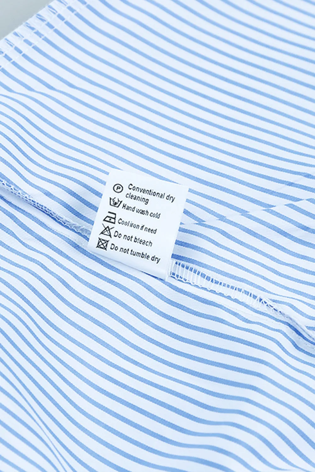 Light Blue Striped Casual Shirred Cuffs Shirt