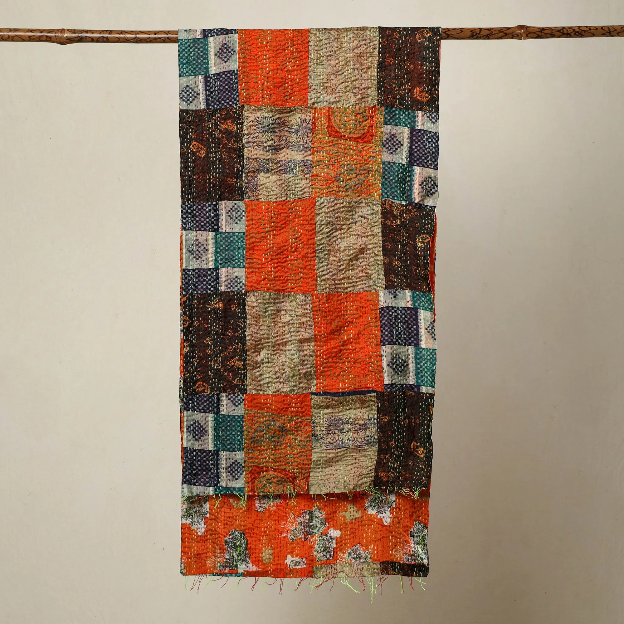 Multicolor - Bengal Kantha Embroidery Patchwork Reversible Silk Stole 04
