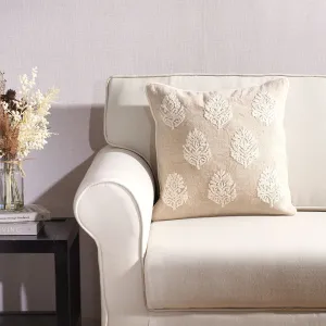 Off White Floral Embroidered Square Cotton Cushion Cover