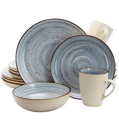 Open Box - 16pc Stoneware Cloud Dinnerware Set Blue - Elama