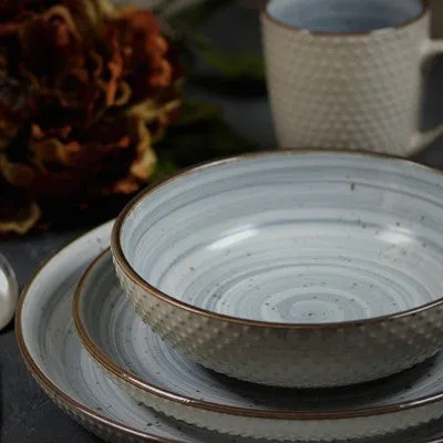 Open Box - 16pc Stoneware Cloud Dinnerware Set Blue - Elama