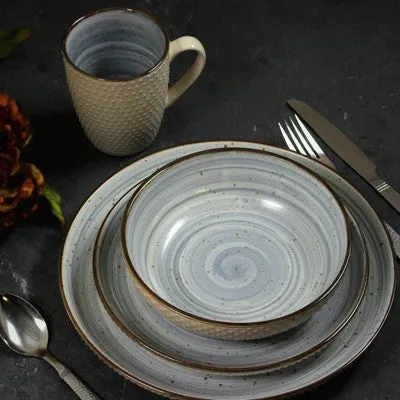 Open Box - 16pc Stoneware Cloud Dinnerware Set Blue - Elama