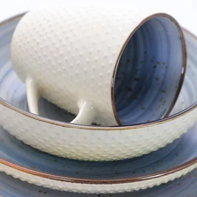 Open Box - 16pc Stoneware Cloud Dinnerware Set Blue - Elama