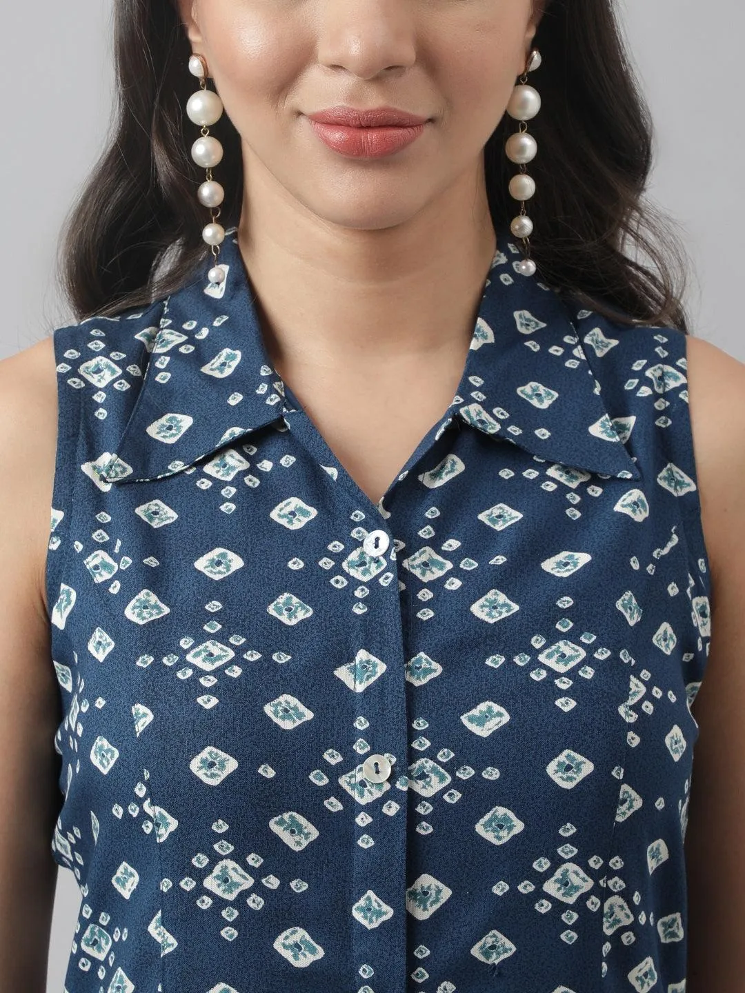 Rayon Teal Blue A-Line Floral Printed Midi Dress