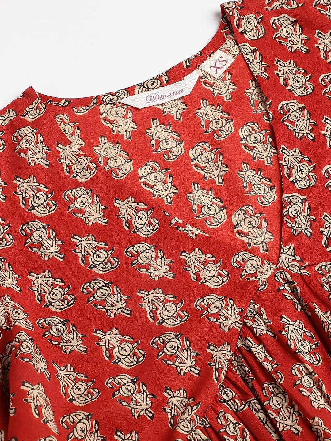Red Floral Cotton Peplum Style Top