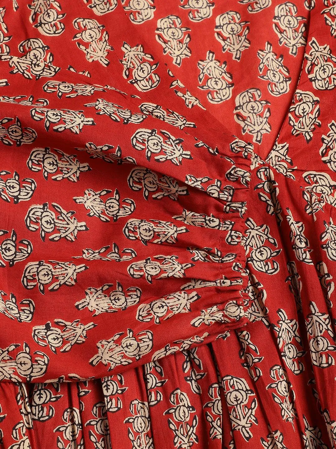 Red Floral Cotton Peplum Style Top