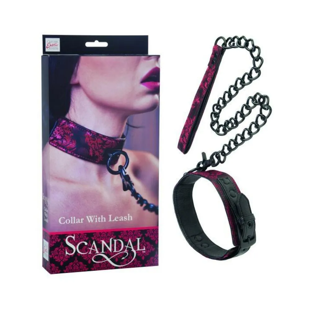Scandal Collar With Leash Red Black O/S