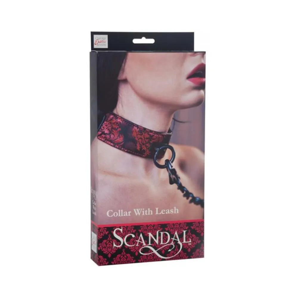 Scandal Collar With Leash Red Black O/S