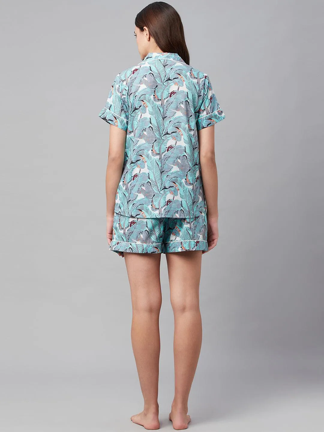 Seagreen Cotton Floral Print Night Suit