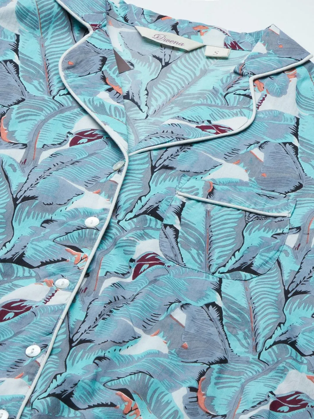 Seagreen Cotton Floral Print Night Suit