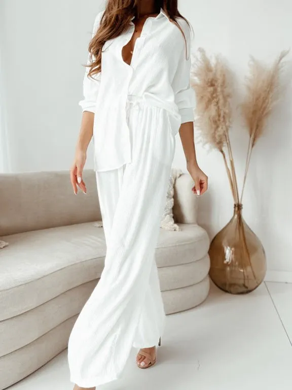 Sets Long Sleeve Shirt & Belted Pants Two Piece Set for Women