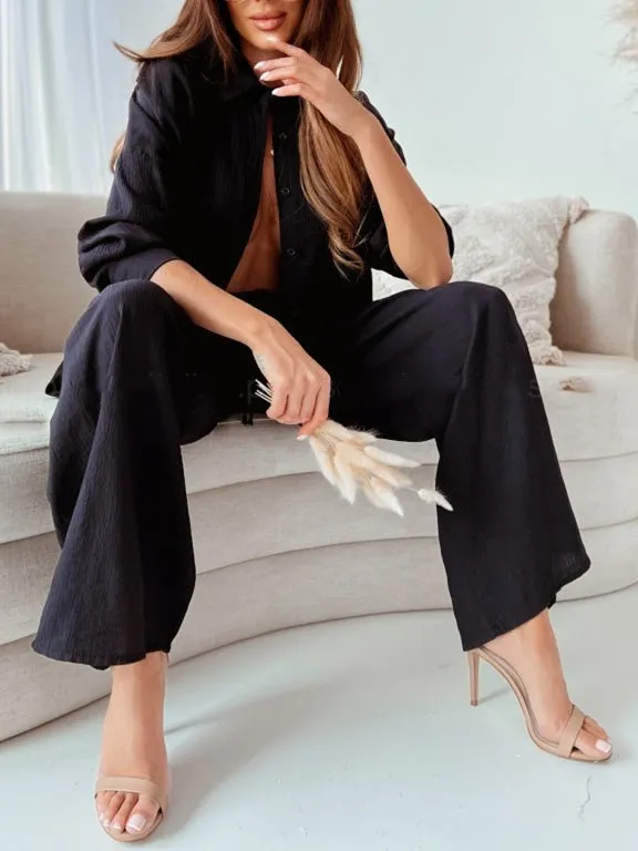 Sets Long Sleeve Shirt & Belted Pants Two Piece Set for Women