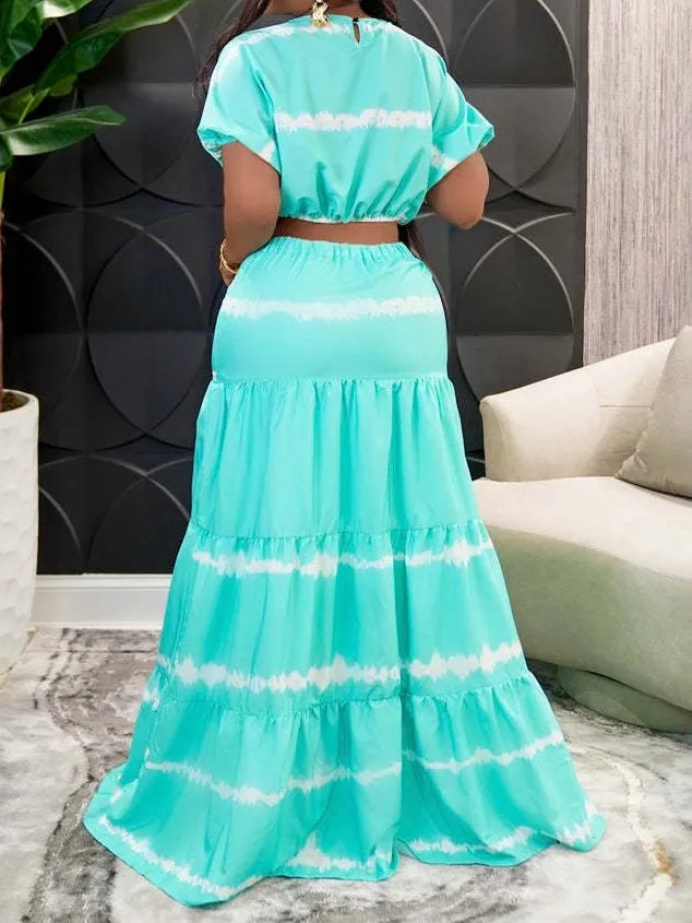 Sets Printed Short Sleeve Crop Top & Skirt Two-Piece Set for Women