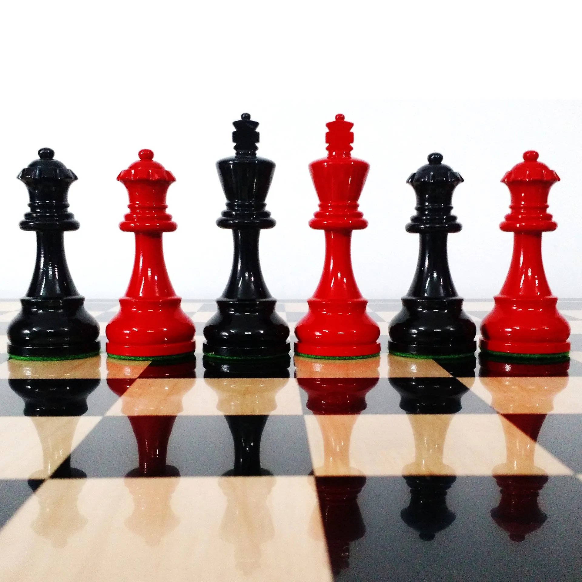 Slightly Imperfect 3.8" Red & Black Painted Chess Set- Chess Pieces Only - Staunton Design- Weighted Boxwood