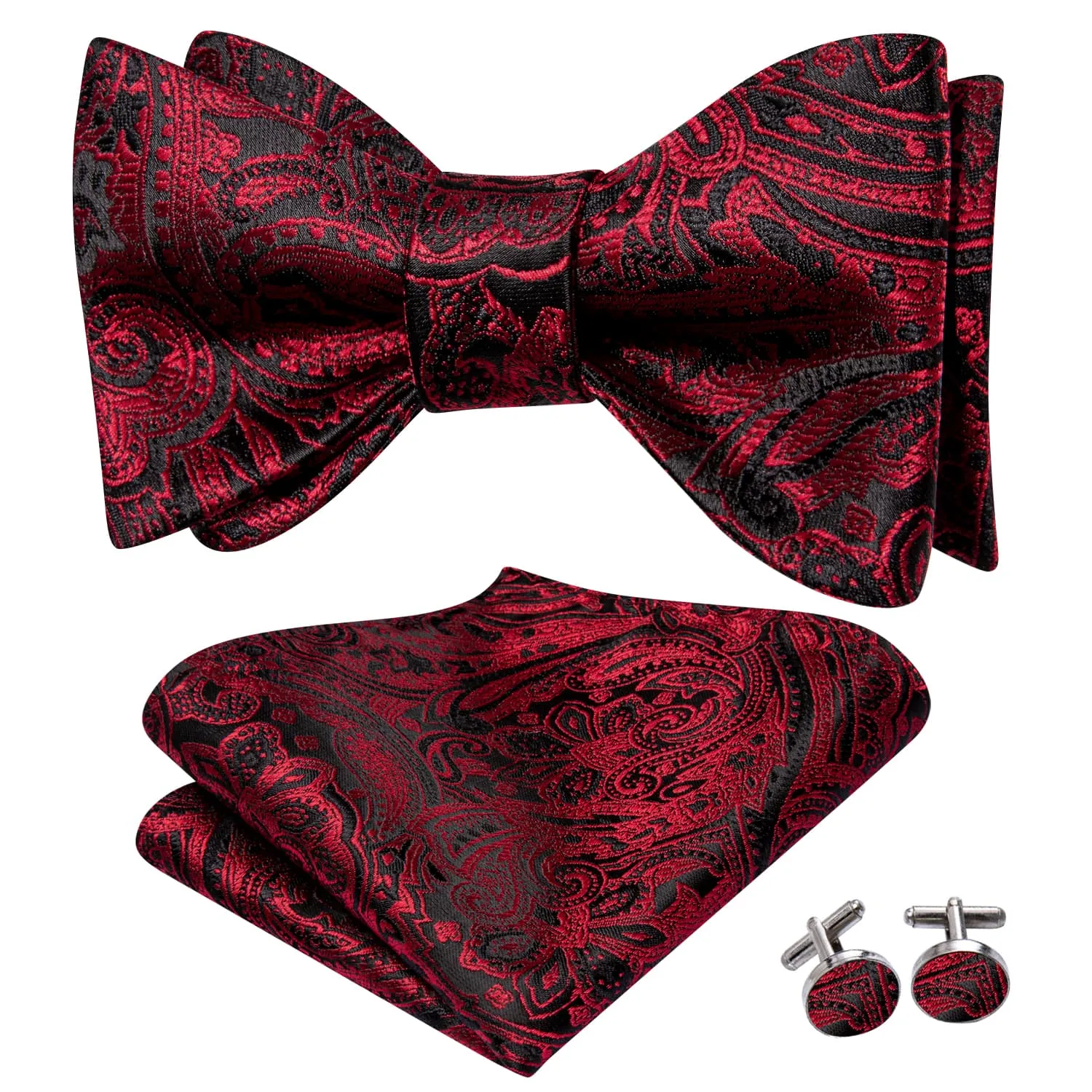 Ties2you Self-tie Bow Ties Pure Red Floral Silk Mens Tuxedo Bowtie Set Wedding