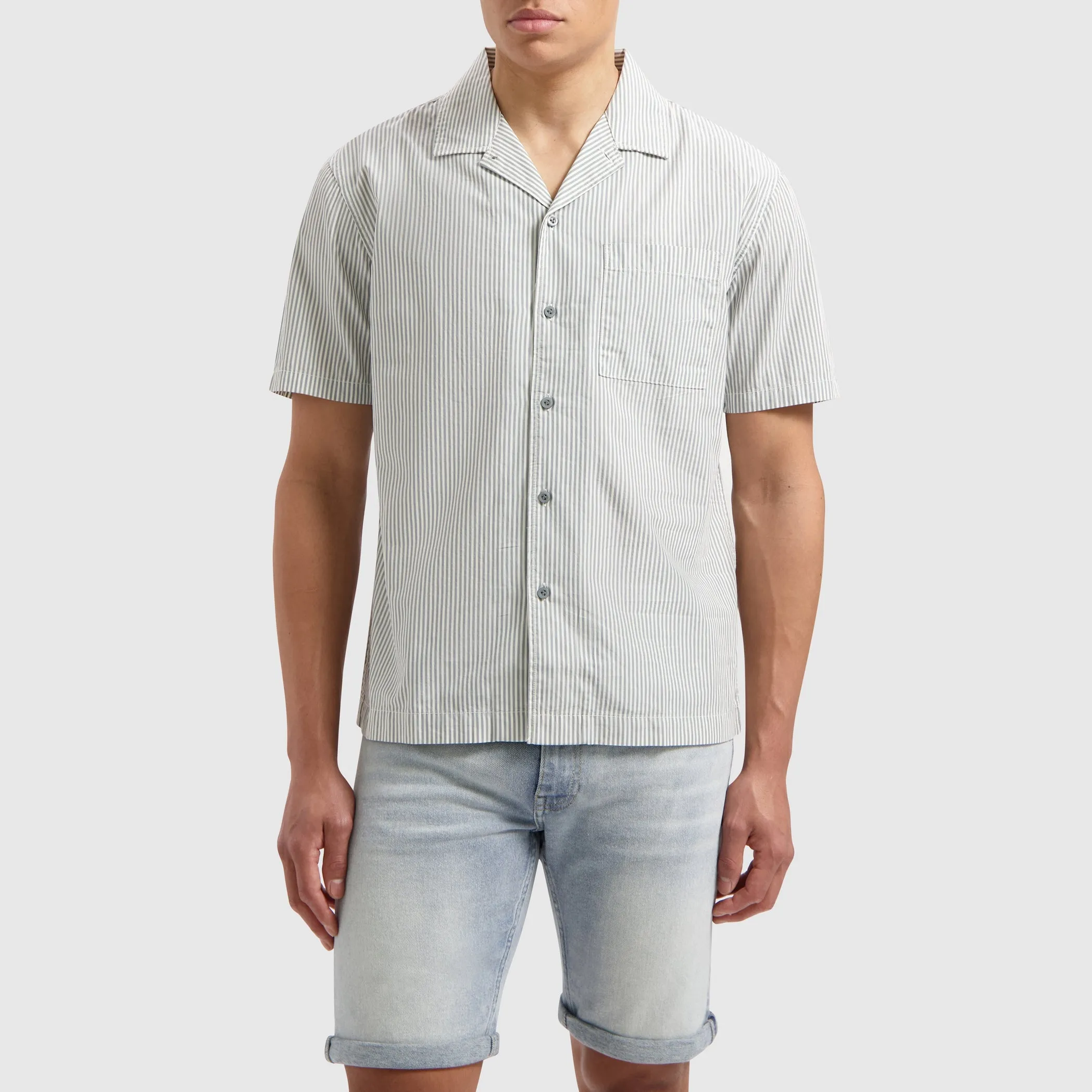 Vertical Striped Shortsleeve Shirt | Blue