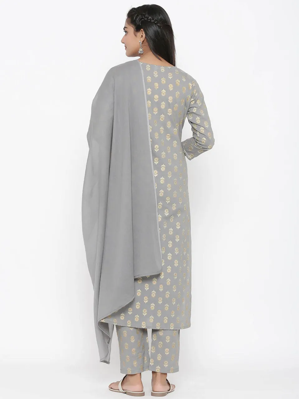 Women Grey Dupatta Embroidered Set