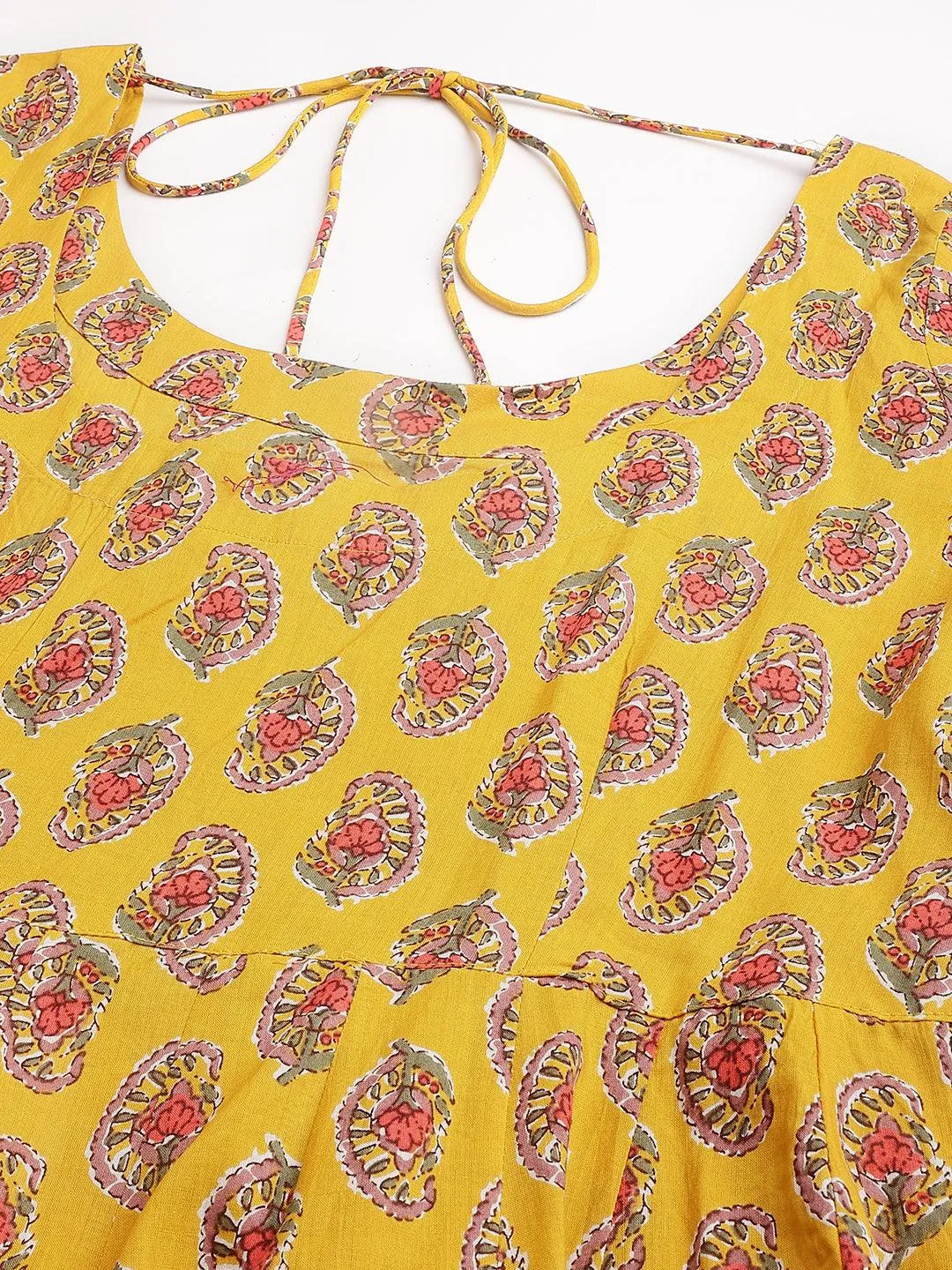 Yellow Cotton Anarkali Kurta Pant Set With Dupatta